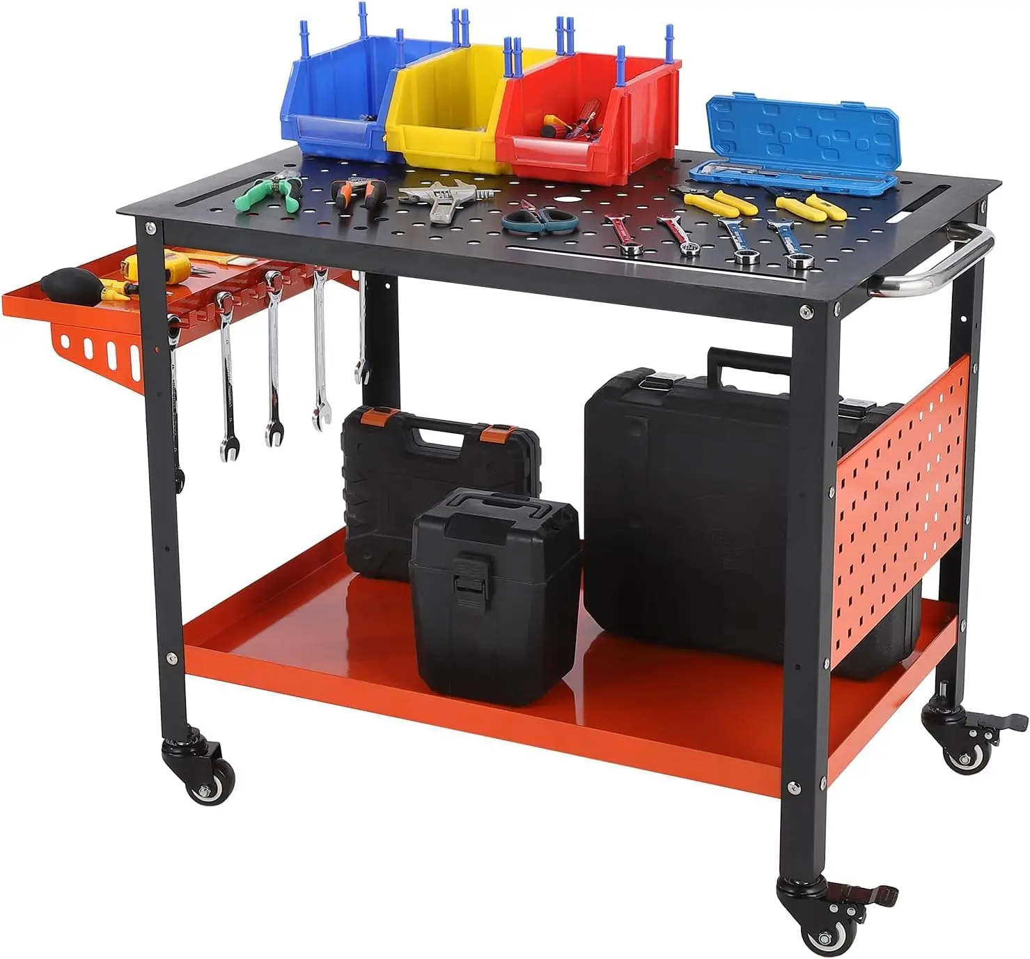Garvee Portable Adjustable Workbench 36''x24'' Table Top with 5/8'' Holes & Slots 2000 LBS Load Capacity Worktable with Wheels for Workshop, Garage, Office, Home