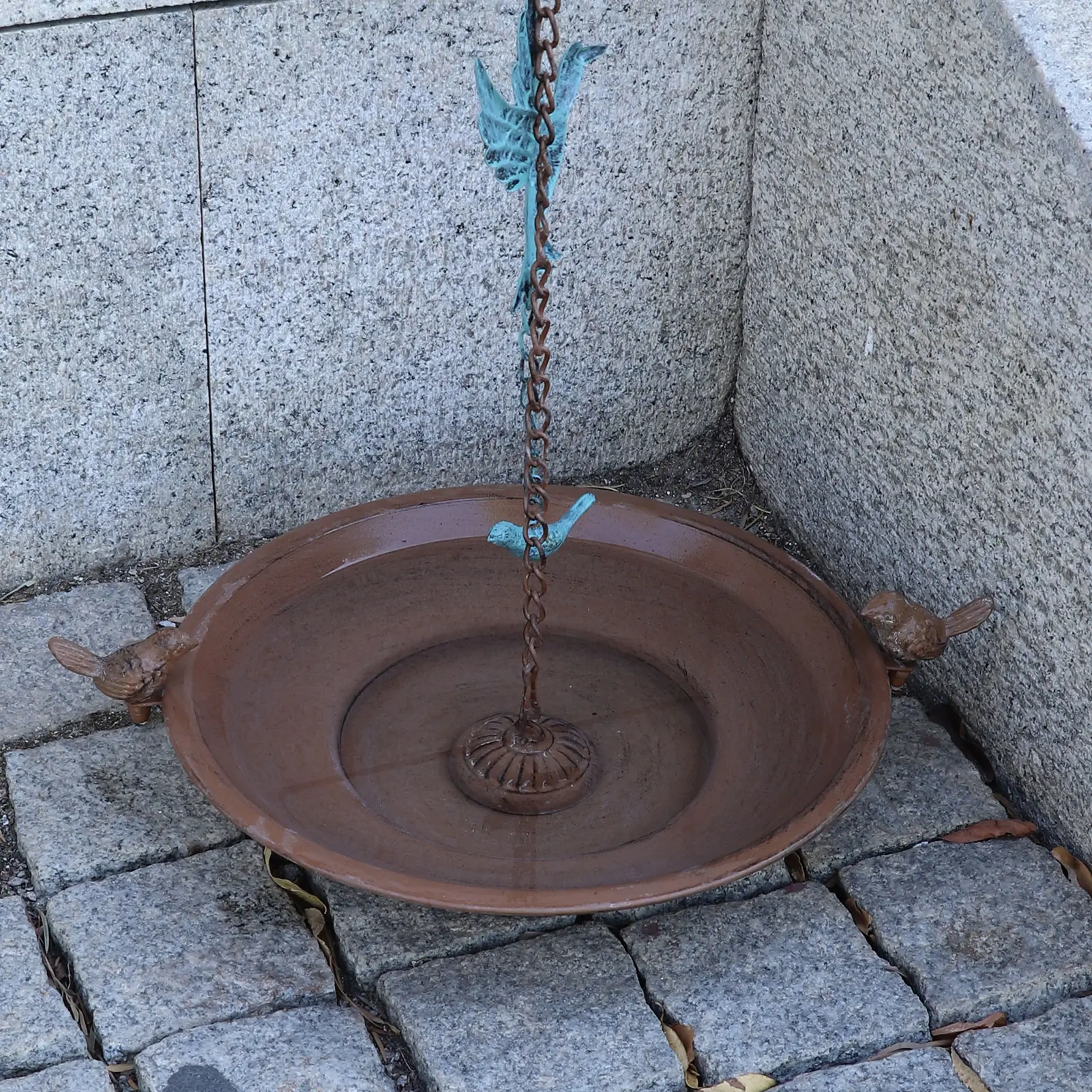 12.4 Inch Rain Chain Basin, Metal Bird Bath 2 in 1, Alternative to Standard Rain Chain Anchors, Metal Rain Chain Bowl, Outdoor Garden Yard Decoration