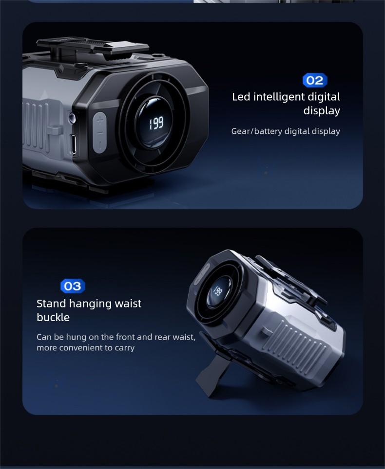 HOOYS USB Rechargeable Handheld Portable Fan, 199-Speed Adjustable, with Waist Clip, Flashlight & PowerDisplay, Personal Fan for Outdoor, Camping, Jobsite, Travel &Indoor Use