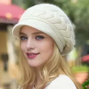 Women Winter Slouchy Cable Knit Beanie Hat, Thick Warm Ear Flaps Bonnet with Fringe Trim, Soft Stretchy No-sew Warm Headwear, Machine Washable Cozy Hat Suitable for Cold Weather Daily Outdoor Wear & Nice Hair-friendly Fashion Accessory