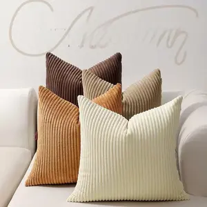 4 Piece Set New Arrival Fine Striped Velvet Pillow Covers, Nordic Solid Color Sofa Pillows, Zip Closure, Suitable for Sofa, Bed, Chair, Living Room Decor