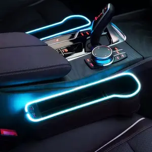 Car Seat-Gap Filler Organizer with 2 USB Fast Charger, Car Console Side Organizer with Colorful RGB Ambient Lamp, Car Interior Accessories, Car Organization Supplies