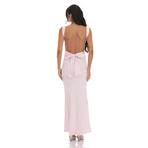 Open Back Bow Maxi Dress in Pink