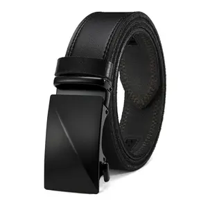 Men’s genuine leather automatic buckle belt featuring a sleek adjustable ratchet buckle; a durable, versatile dress belt suitable for both casual and formal occasions, ideal for everyday wear and special events—an excellent gift choice for Valentine’s Day