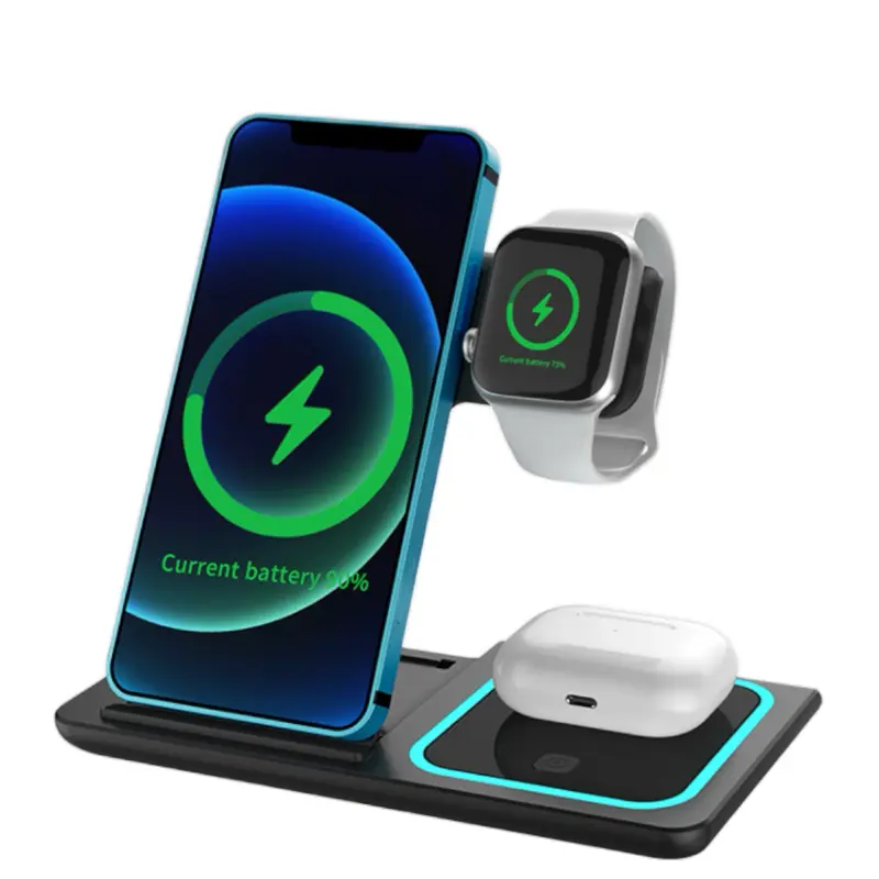 wireless portable 3 in 1 charging stand 18 W magnetic, folding charging station Smart phone Apple watches, Bluetooth headset Foldable Charger Holder Smartphone Electronic Black Cellphone