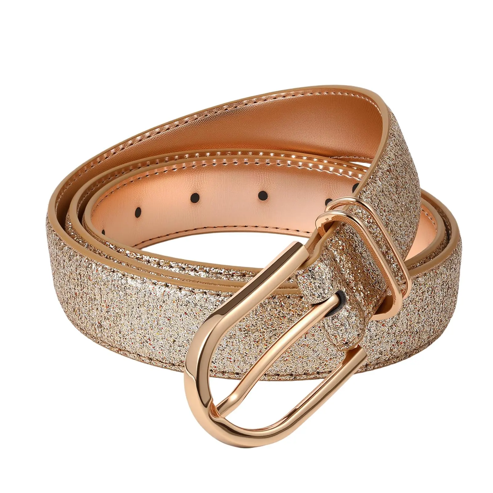OIDEA Glitter Sequin Slim Belt for Women, Gold Tone D-Ring Pin Buckle Skinny Waist Belt for Party Dress, Evening & Daily Wear