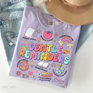 Gentle Reminders School Psychologist Counselor Comfort Colors Shirt, Mental Health Shirt, Positive Affirmations Tee, School Counselor Shirt, School Psychologist Shirt Round Neck Casual