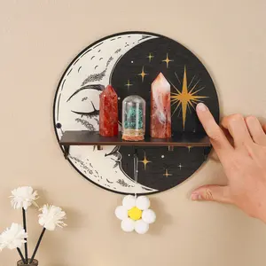 Creative Moon-Shaped Round Wall Decor Shelf, Lightweight Wooden DIY Assembly Small Object Storage Rack