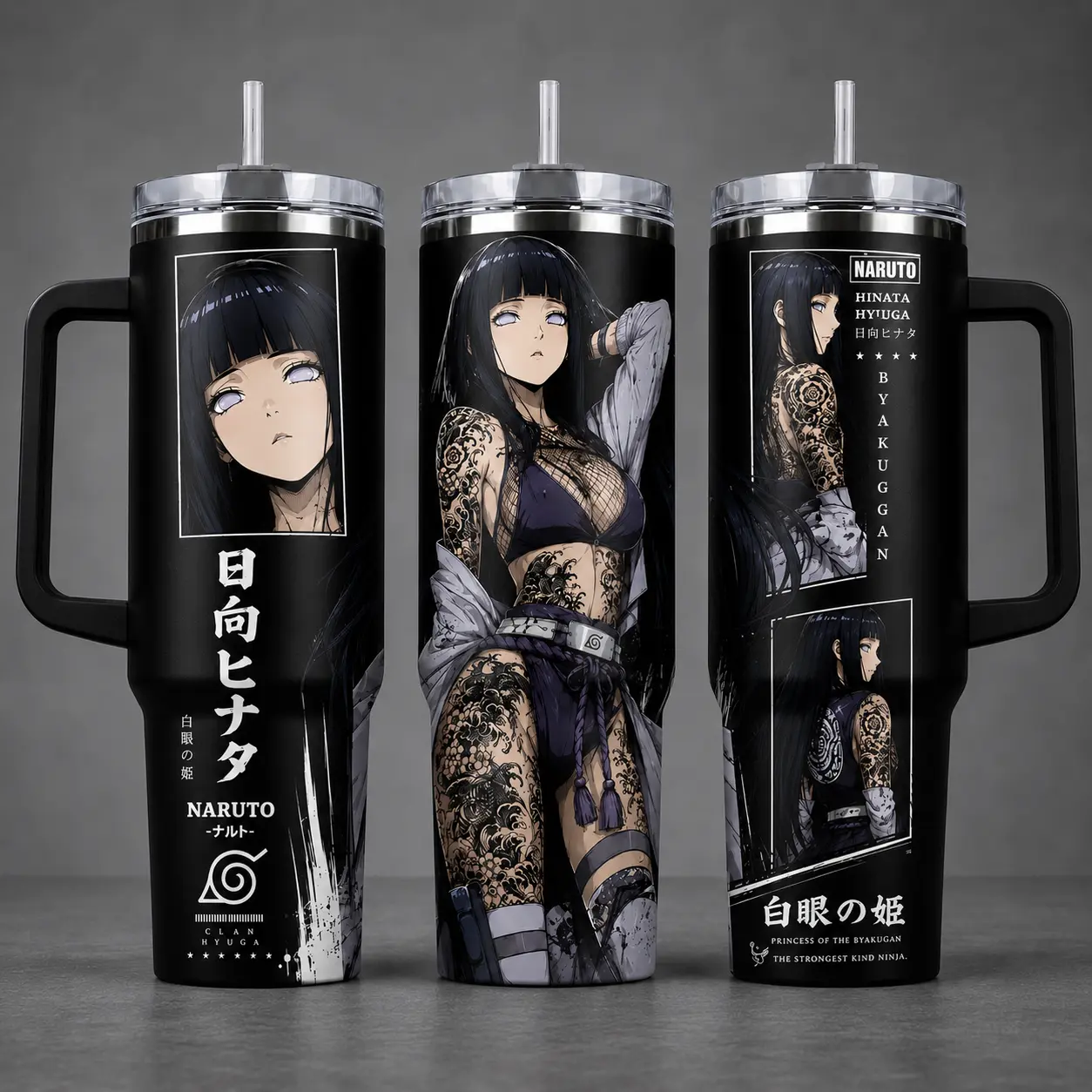 Hinata Hyuga Tumbler 40oz & 20oz Anime Fan Drinkware For Men Women, Tattoo Gothic Dark Tumbler