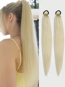 Women's 2-Piece Ponytail Extension Set with Elastic Tie, 24-Inch Wrap-Around Braided Hair Extensions for Daily Use, Halloween & Cosplay