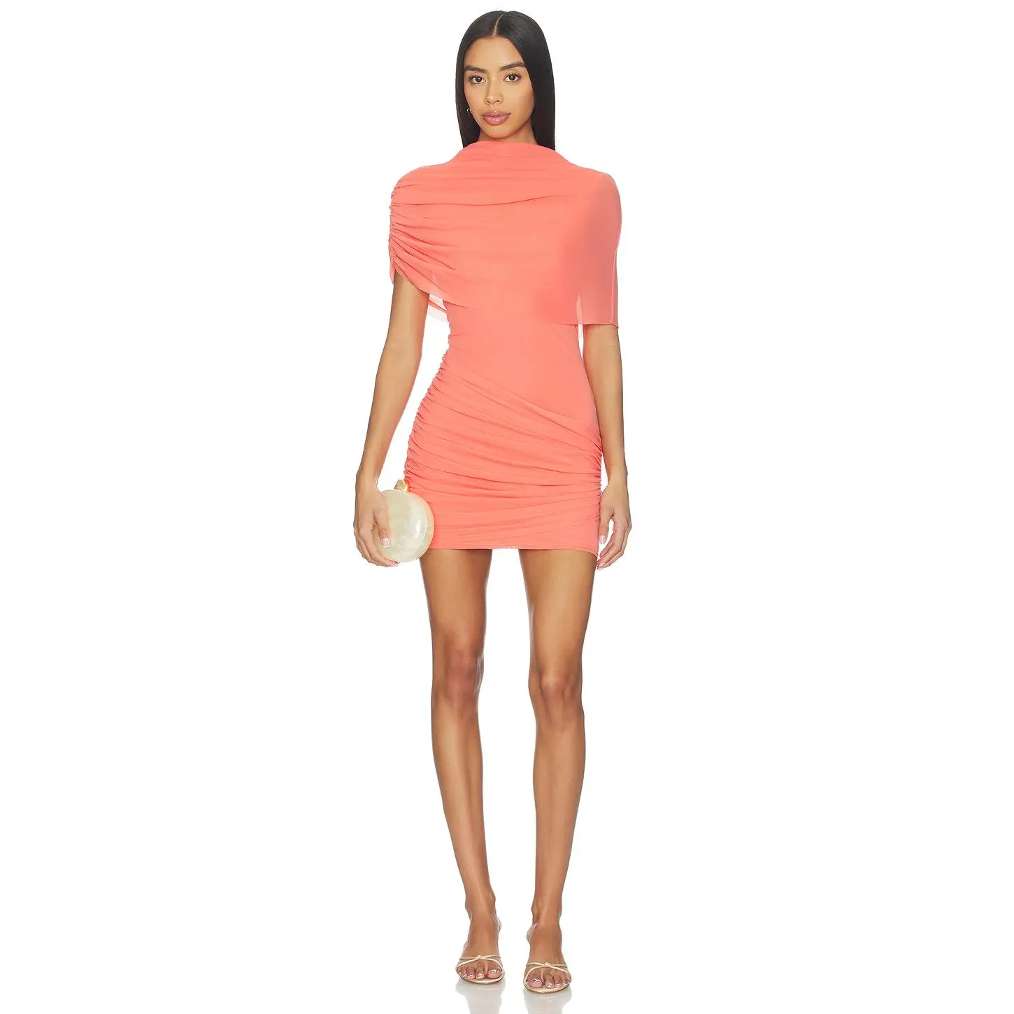 Line & Dot Soller Draped Mini Dress in Coral