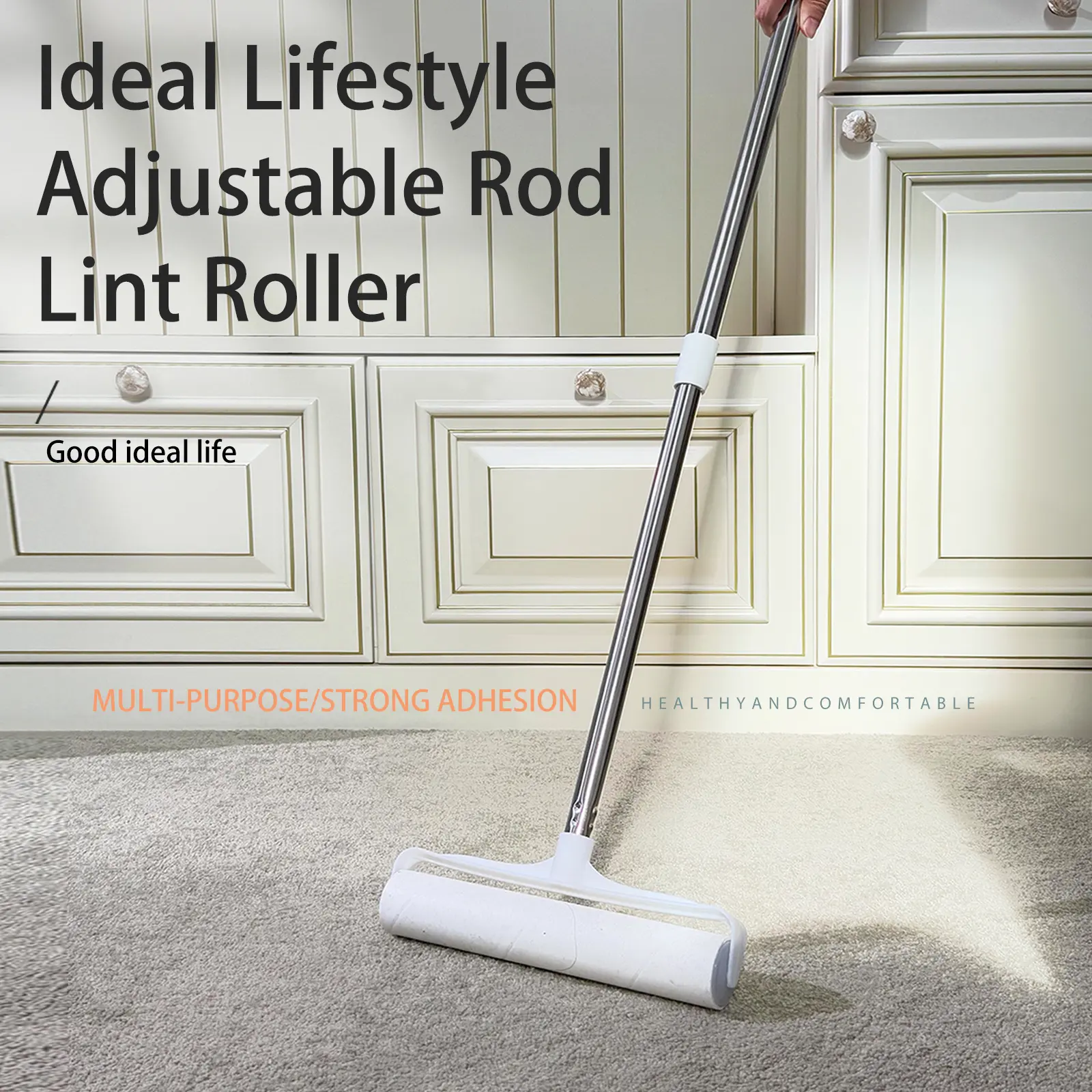 Tearable Lint Roller with 10 Refill Rolls – Strong Sticky Multi-Purpose Pet Hair Remover, Easy Tear Sheets, Extendable Handle for Floor Cleaning Without Bending