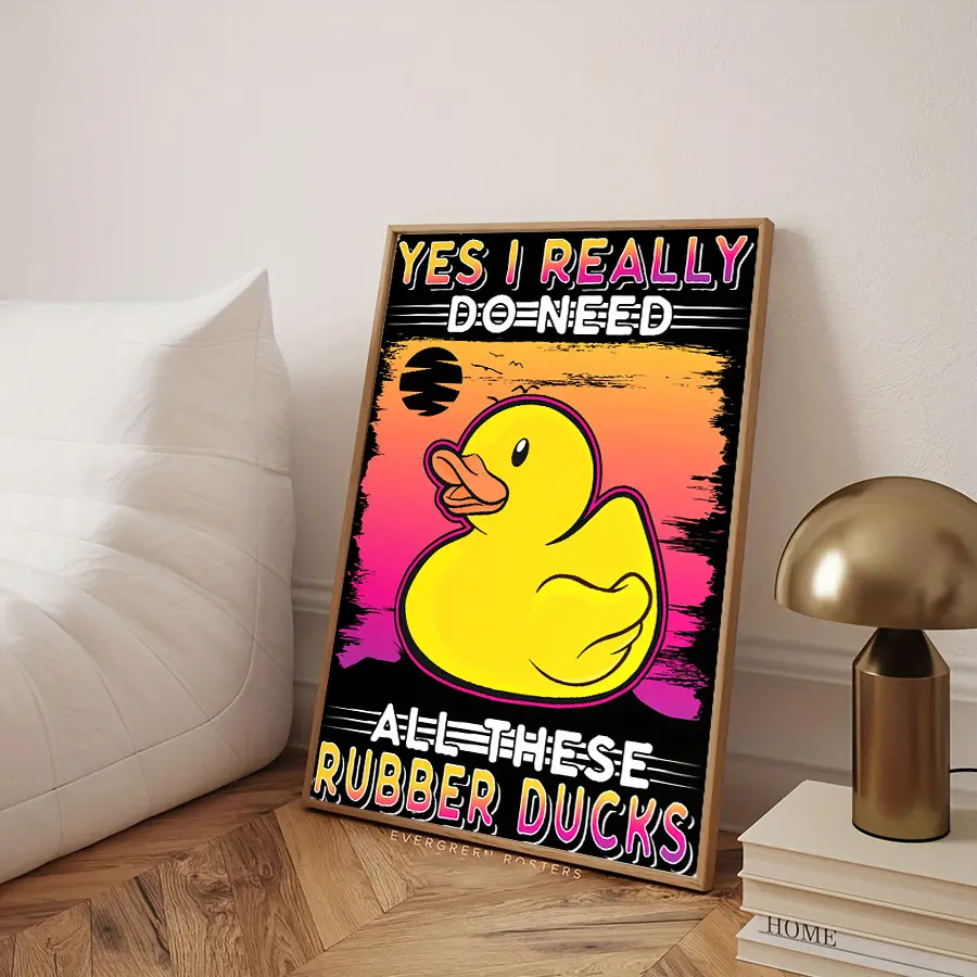 [2D Flat] 1pc Canvas Art - 'I Really Need All These Rubber Ducks' |   Humorous Frameless Wall Decor,  Vibrant Retro Design with Rubber Duck Illustration, Playful Home or Office Decoration, Fun Wall Art |   Vibrant Canvas Art |   Textured Canvas