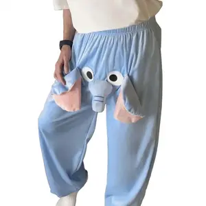Couple Winter Pajamas Pants Cartoon Elephant Nose Thick Plush Warm Homewear Pants Long Sleepwear Trousers Winter Sleep Pants SANWOOD