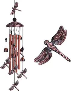 Dragonfly Wind Chimes Outdoor Decor - With 4 Tubes 6 Bells 7 Dragonflies 36"  Mobile Romantic Wind Catcher Dragonfly Windchimes for Home, Xmas Mom Gifts, Festival, Balcony, Garden Decoration