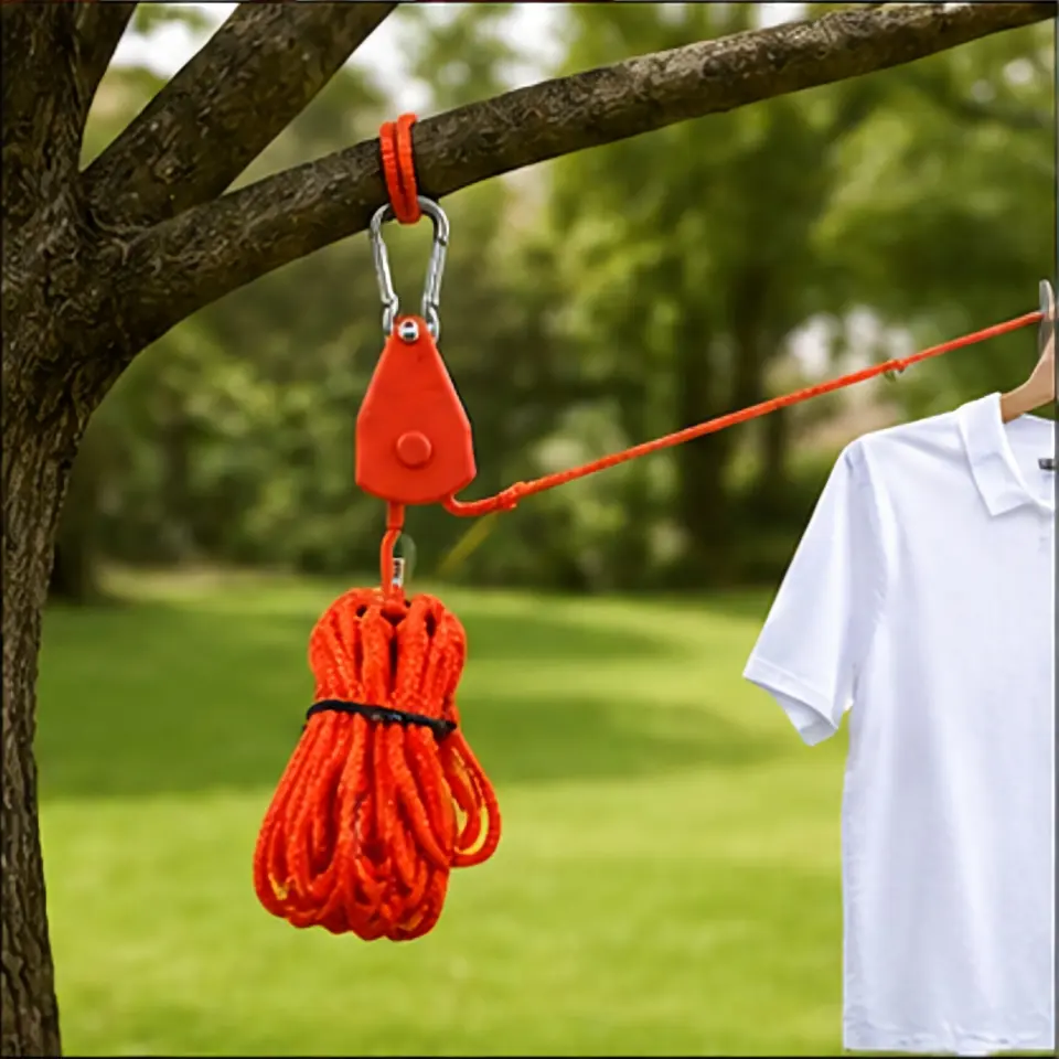 Adjustable Rope Pulley Tightener with Reflective Rope and Carabiners for Tent, Clothesline and Outdoor Hanging