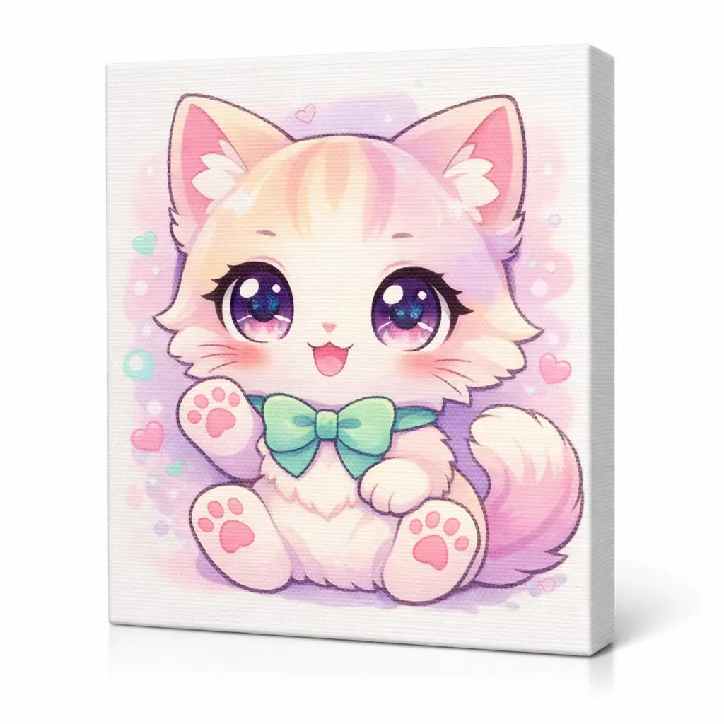 Custom AI Anime Kawaii Pet Portrait Canvas Print - Upload Photo for Dog/Cat Art - INKERASTORY Home Decor