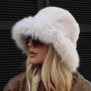 Women’s faux fur bucket hat, plush and fluffy winter hat, available in multiple colors; fashionable and warm, one size fits most, suitable for everyone. GARMENTARY