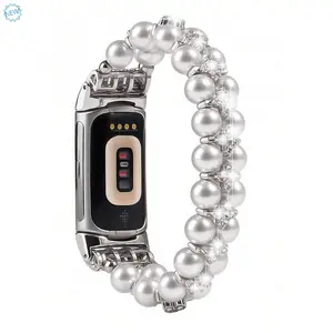 Fashion Beaded Watch Band, Double Row Shiny Watch Band, Handmade Elastic Beaded Replacement Watch Band, Compatible With Fitbit Charge 6/5 Women, Fits 5.5-7.3 Inch Wrists, Perfect Jewelry Watch Accessories