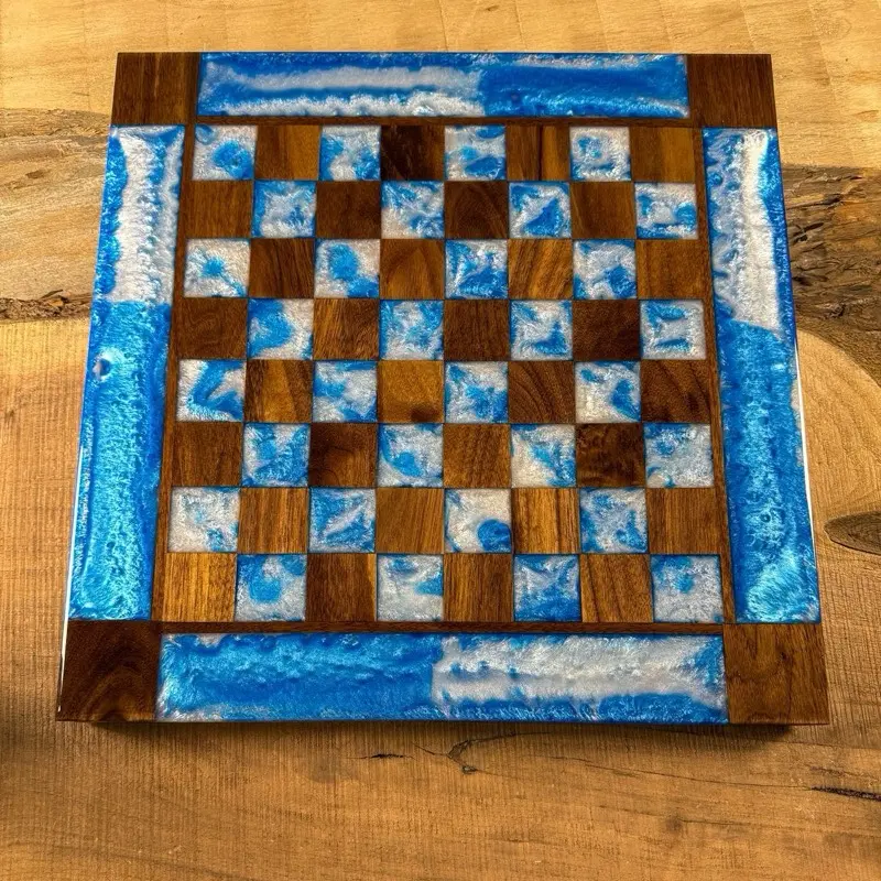 Ocean Cloud Walnut Wood Chess Board (INCLUDES PIECES)