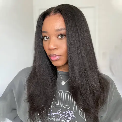ZIHAN Female 18-In Synthetic Kinky-Straight Heat-Resistant Glueless Wig, 180% Density Machine-Made Fiber Synthetic Hair Replacement Wig