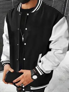 Spring & Fall Preppy Style Baseball Jacket, Fitted Design, Moderate Fabric Thickness, Suitable for All Seasons, Men's & Women's Fashion