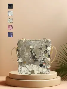 Fashion Lightweight Sequin Women's Evening Party Bag, Stylish Simple Versatile Shoulder Crossbody Bag, Contemporary PU Material Zipper Design
