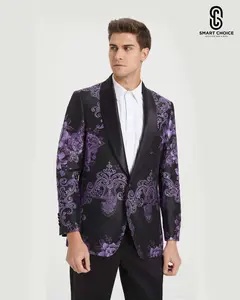 Men's Prom Blazer Jacket with Bow Tie Purple / Black