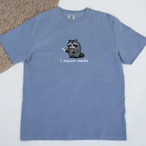 MAPTEES I Require Snacks Comfort Colors Shirt, Meme Graphic Tee, Funny Raccoon T-shirt, Quirky Graphic Outfits, Snack Lovers Clothing