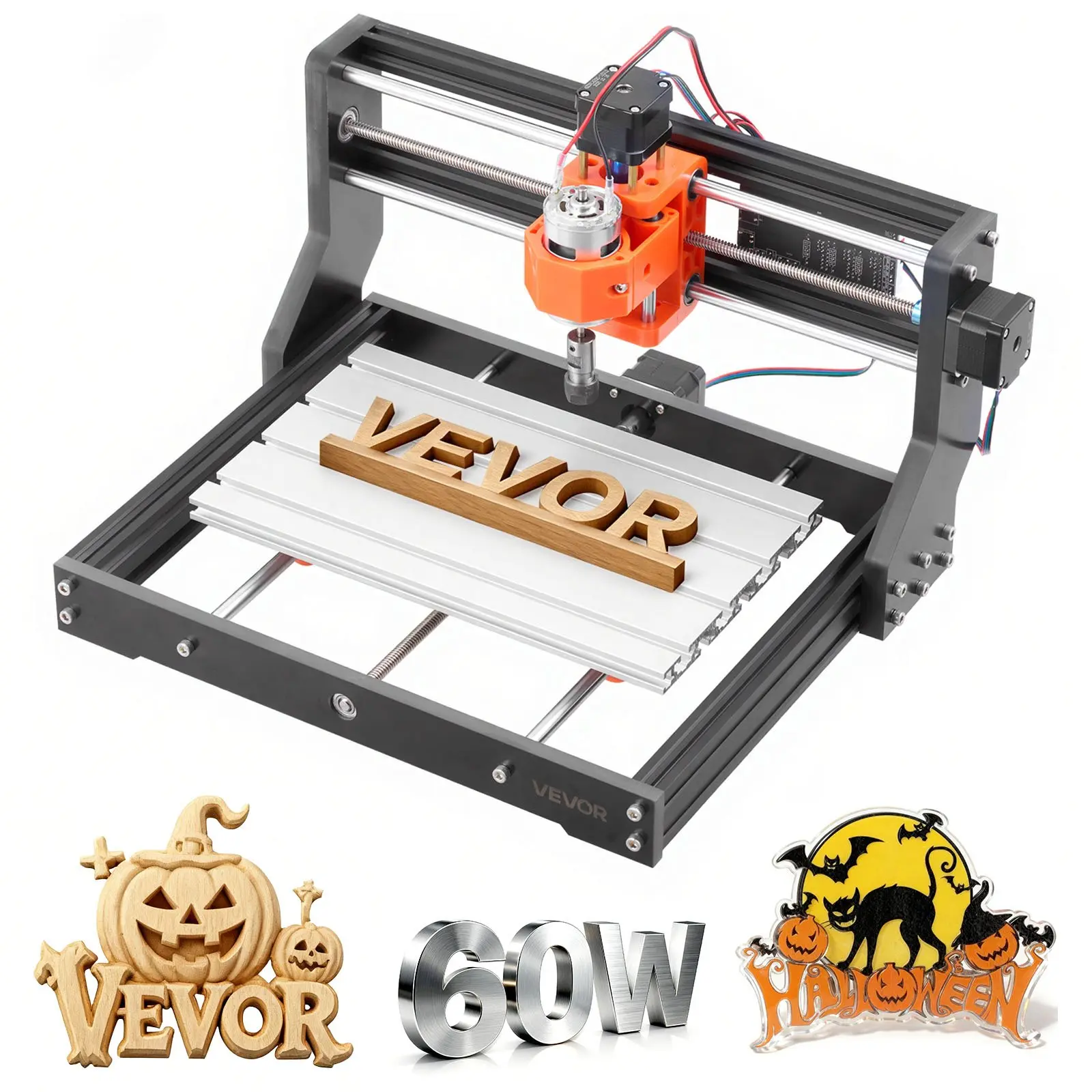 VEVOR 3018 3-Axis CNC Router Machine, 60W Single Spindle, 300x180x40mm Working Area, Aluminum Alloy Structure, for Wood Acrylic Carving Cutting tiktokshopbacktoschool