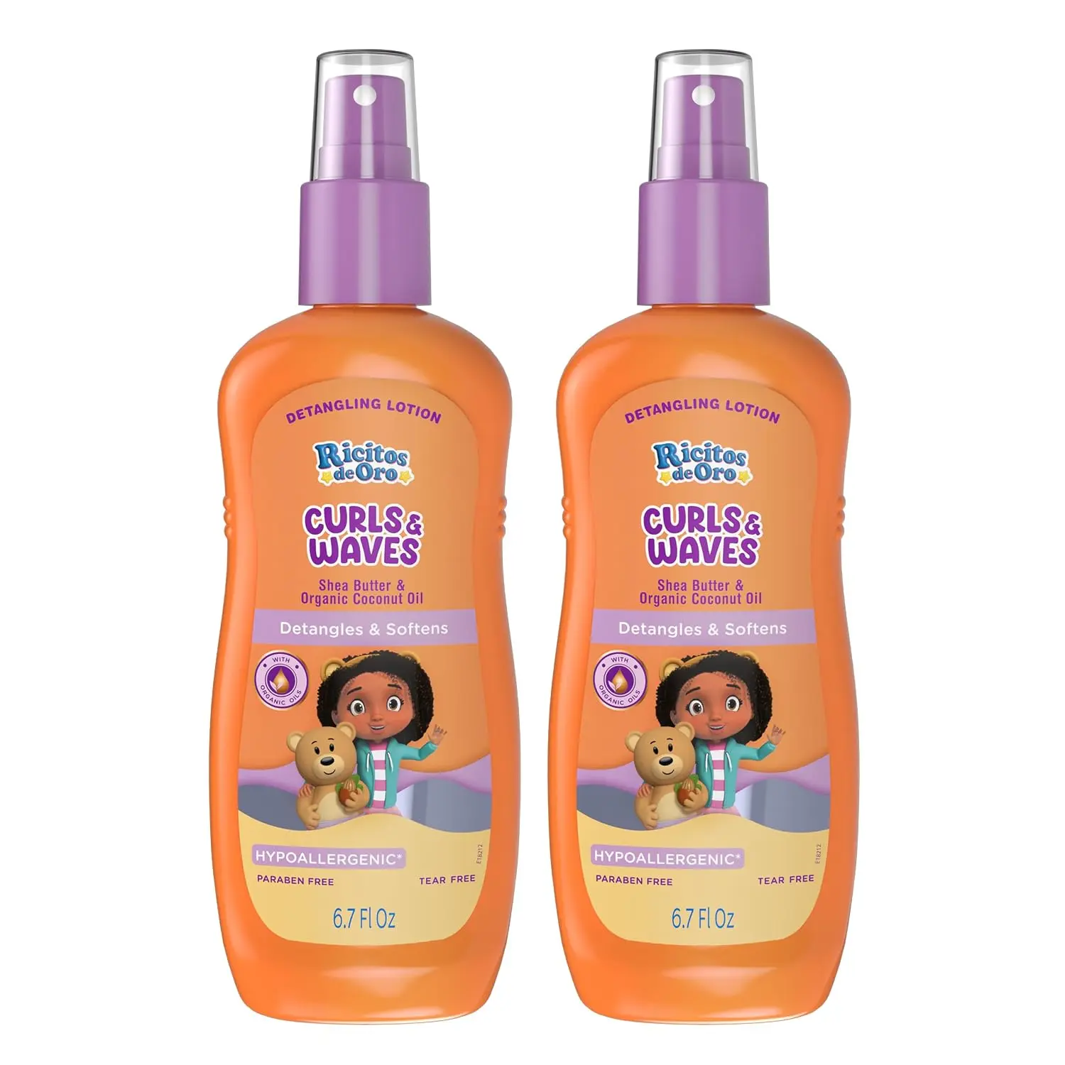 Ricitos de Oro Detangler Spray for Kids | Shea Butter | 6.7 oz | 2-Pack | Softens and defines curls, frizz-free control, lightweight formula safe for sensitive scalps