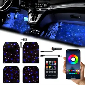 2/4PCS Starlight Waterproof LED Car Floor Mats with APP & Remote Control RGB Light Effect for Romantic Starlight Atmosphere cigarette/USB Universal Fit