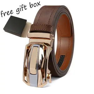 【Free Gift Box】Men's Authentic Genuine Leather Automatic Belt, Auto Lock Ratchet Adjustable Buckle, Elegant Gift Box, Perfect Father's Day Gift, Versatile Belt for Business Dress Daily Casual Jeans Outfit