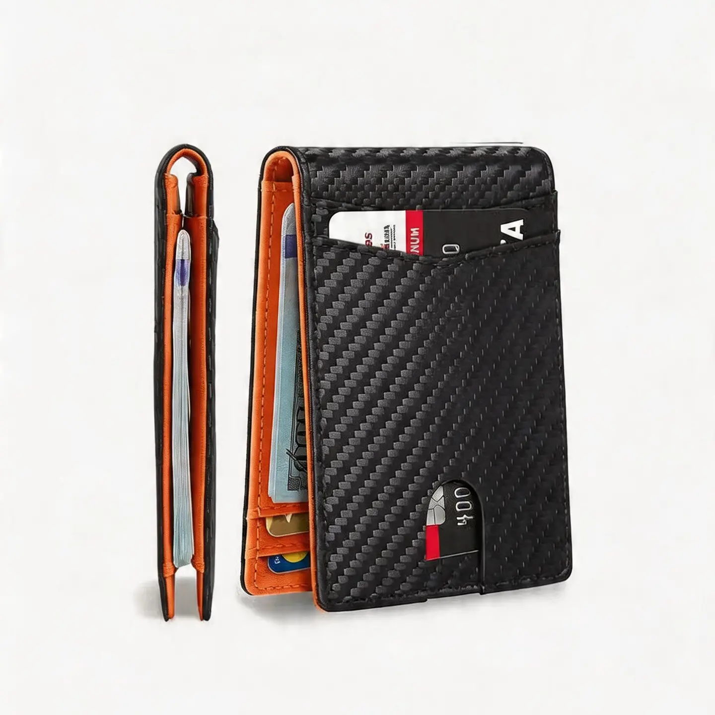 Carbon Fiber Ultra-Thin Men's Wallet 11 Card Slots Anti-Scan RFID Shielding Design Leather Business Wallet Mens Gift Ultra-Thin RFID Anti-Theft Wallet