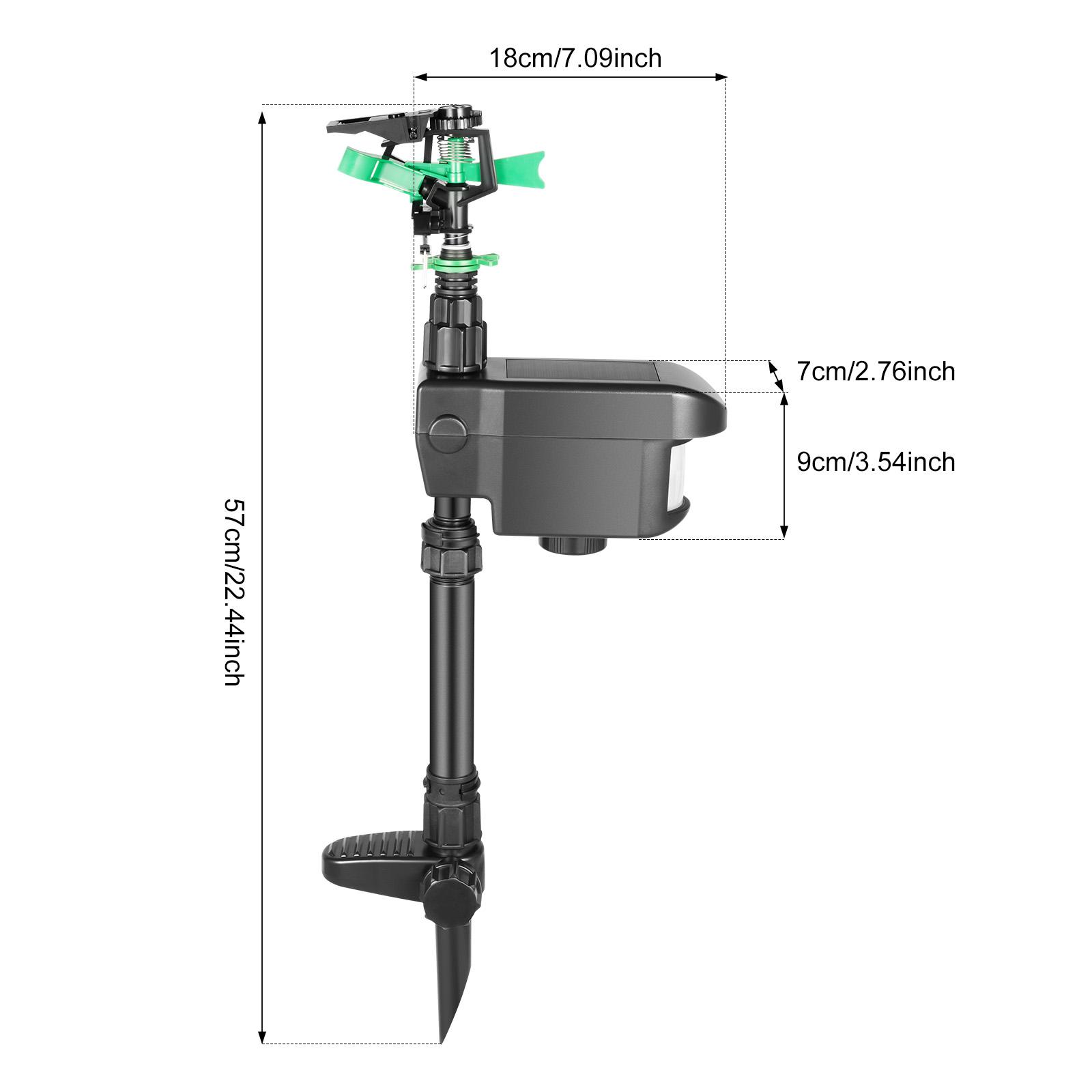 Motion Activated Sprinkler Solar Animal Repellent with Infrared Sensor 120 Degree Detection Range Adjustable Water Spray Angle 0 to 270 Degree for Garden Lawn Farm Yard Pest Deterrent