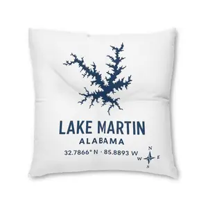 Lake Martin Lakehouse Floor Pillow, Square Tufted Accent Cushion | Lake Decor
