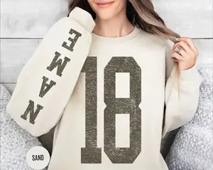 Custom Number and Name Sleeve Print Sweatshirt, Game Day Adult Hoodie, Personalized School Team Number Sweatshirt, Football Mascot Shirt