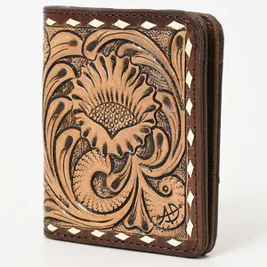 American Darling Hand-Tooled Floral Carved Western Leather Wallet Bag – Genuine Leather Women’s Slim Wallet for Everyday Use