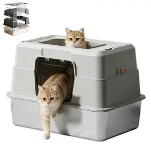 Stainless Steel Litter Box, 3 in 1 Large Enclosed High Sided Litter Box Removable Leak-Proof Odorless Non-Stick Easy Cleaning Metal Pan Lid, Front Entry Top Exit Kitty Litter Boxen Odor Seal litter box for Big Cats, Kitten