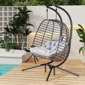 Miu Double Hanging Egg Chair with Weather-Resistant Cushion, 700lbs Capacity - Foldable Patio Swing Chair with Handwoven PE Wicker & Rust-Proof Frame, for Garden, Porch, Backyard