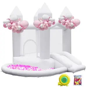 FBSPORT White Bounce House, Inflatable Bouncer with Air Blower, Indoor & Outdoor Bouncy Castle with Big Ball Pit for Wedding Party & Birthday Party