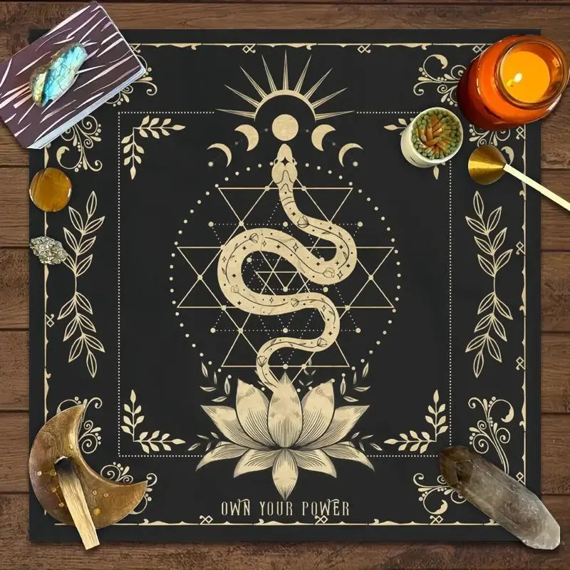 Own Your Power Altar Cloth, 1 Count Moon Phase Snake Aesthetic Tarot Cloth, Spread Tarot Reading Cloth For Home Party Decor, Party Supplies