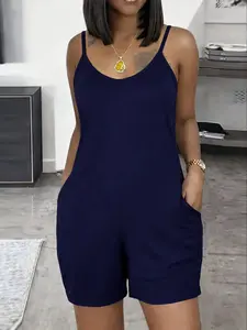 Fashionable Casual Women's Unique Spaghetti Strap Fitted Romper Pockets Womenswear wardrobe essential party essential flattering fit versatile style easy care classic staple everyday dress summer staple
