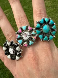 Kingmand Turquoise, Cotton Candy and White Buffalo Wild Horse Heart Adjustable Ring