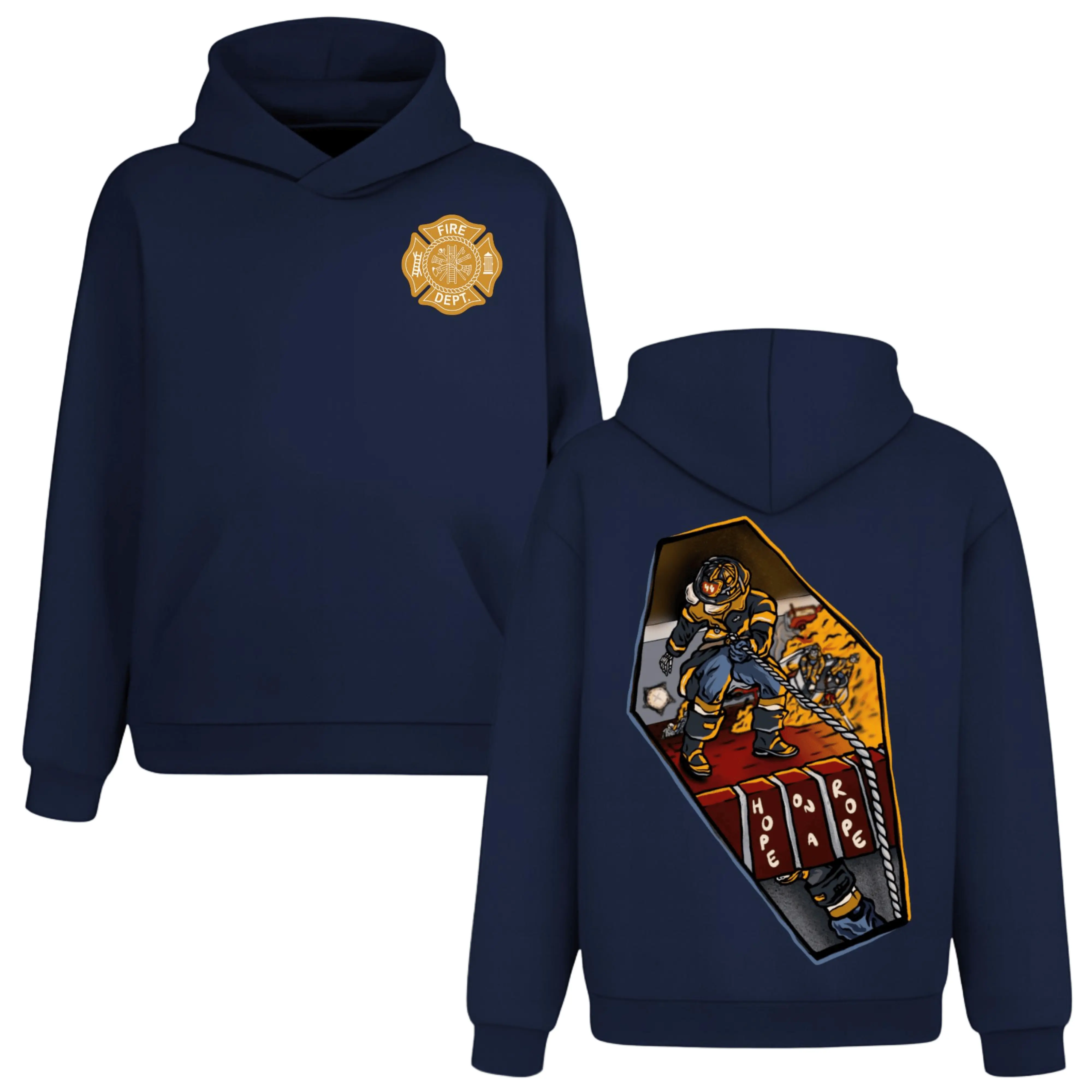 Hope On A Rope Firefighter Hoodie, 2 Sides, Fire Dept Emblem Firefighter Pullover