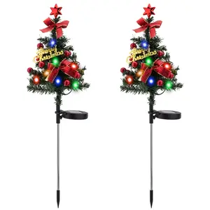 2 Pack Solar Christmas Tree Garden Stake Lights, PRINCIPAL LINES Outdoor Waterproof Xmas Tree Pathway Lights for Patio Garden Yard Decor