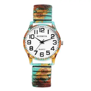 Ladies Expandable Bracelet Watches: Women Bohemian Sunflower Expansion Band Quartz Analog Large Arabic Numerals Dial Wristwatch