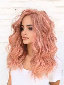 Peach Pink Loose Wave Lace Front Wig 14" Bob Wave Heat-Resistant Synthetic Hair 13x4 HD Transparent Lace Pre-Plucked Hairline Free Parting