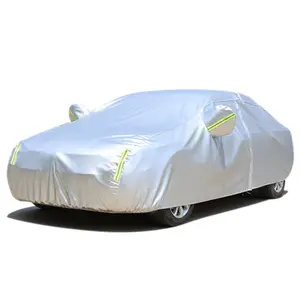 190T Silver Single Layers Car Cover, UV Protection Waterproof All-Weather Reflective for Automobiles Car Cover (185-209 inches)