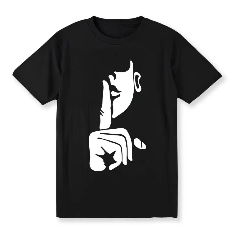Men's Pure Cotton Graphic Print T-Shirt Top - Black, Silence Hand Face Art, Summer Casual Minimalist Streetwear (Sports & Outdoor Apparel)